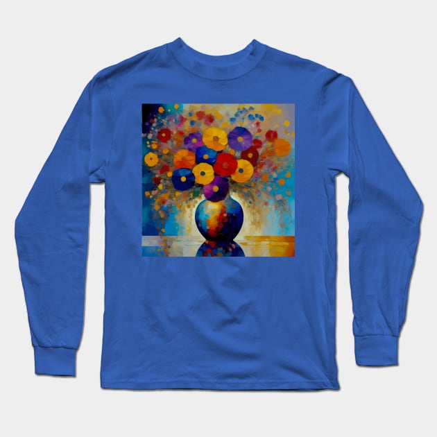 Colorful Floral Still Life Painting in a Blue Vase Long Sleeve T-Shirt by bragova